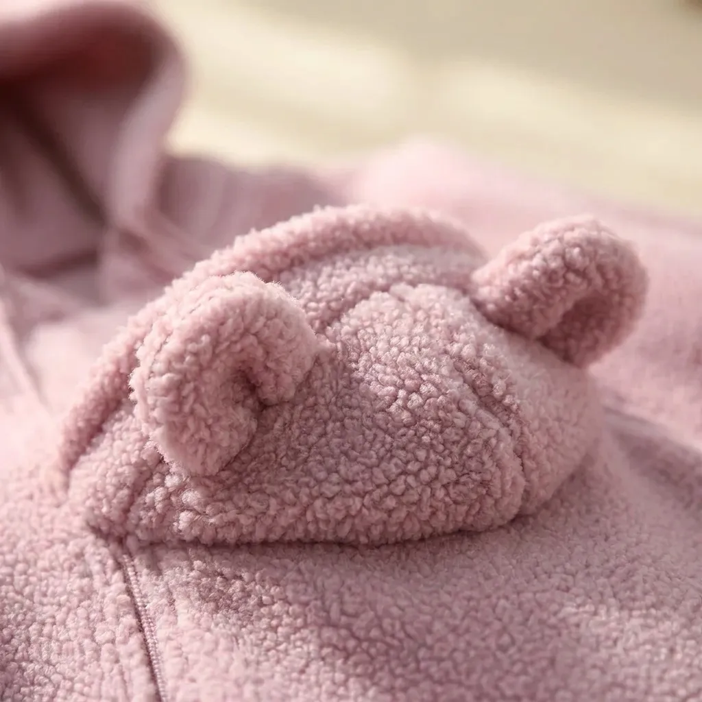 Detail odepínatelné kapsy Tulínko Fleece s kapucí a oušky v růžové barvě
